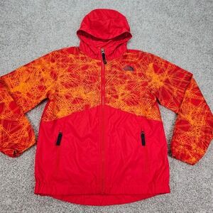 The North Face Windwall Boys Red Orange Geometric Print Hooded Jacket Size M